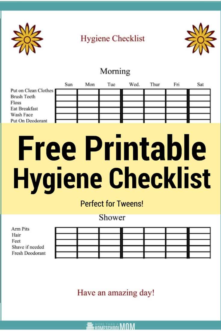 Hygiene Checklist for Tweens to Use - Free Printable for You!