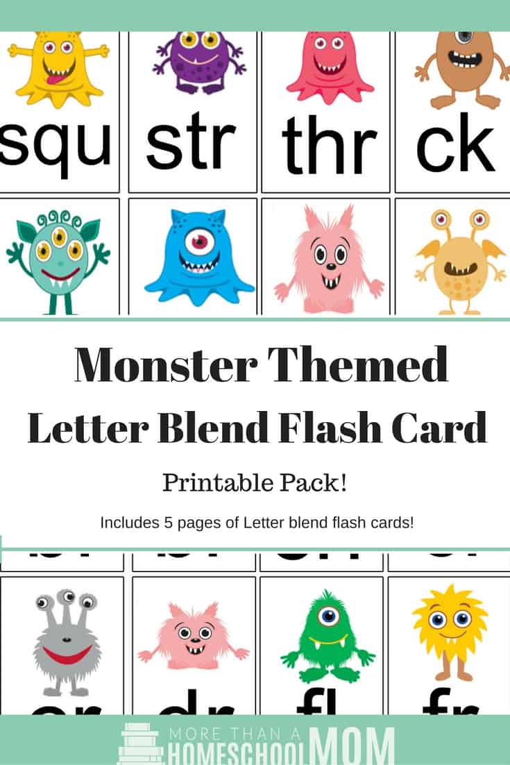 Monster Themed Letter Blend Flash Card Printable Pack